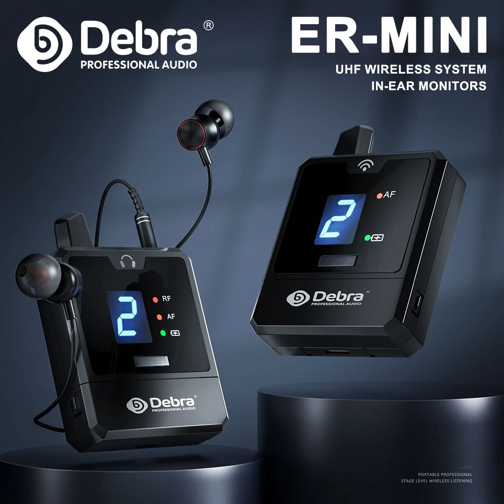 Debra Wireless In-Ear Monitor System UHF IEM Audio-Mini UHF Rechargeable for Music Audio Monitoring Live Broadcast