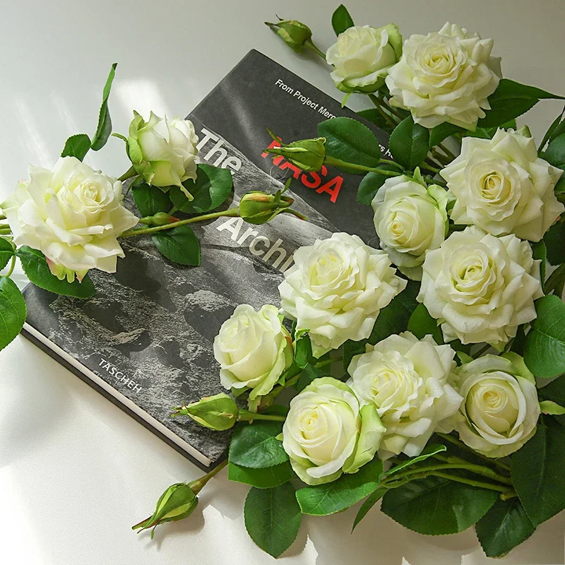 Simulation Multi-layer Roses Branches Silk Fake Flowers Holiday Party Decoration Real Touch Artificial Rose Plat Pink Flower