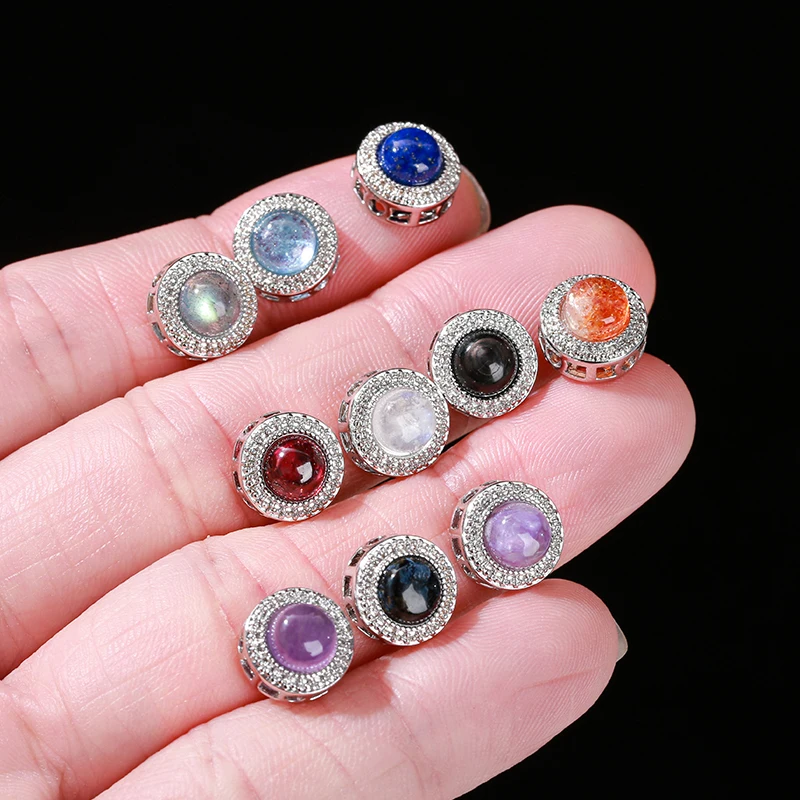 1 Pc Natural Amethyst Gray Moonstone Aquamarine Inlaid Alloy Edging Bead For Jewelry Making Diy Necklace Bracelet Accessory