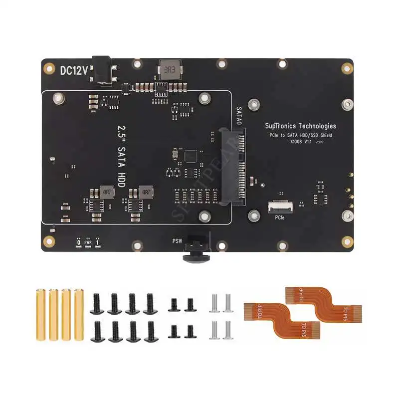 Raspberry Pi 5 X1008 PCIe to Dual SATA HDD/SSD Expansion Board for 2.5-inch & 3.5-inch Drives