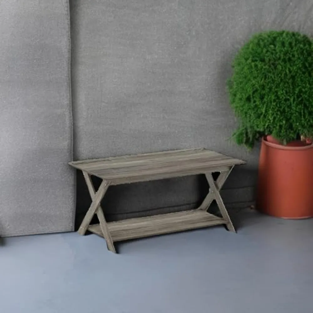 Modern Simplistic Criss-Crossed Coffee Table, French Oak Grey, 35.4x19.6x16 Inches, Easy Assembly