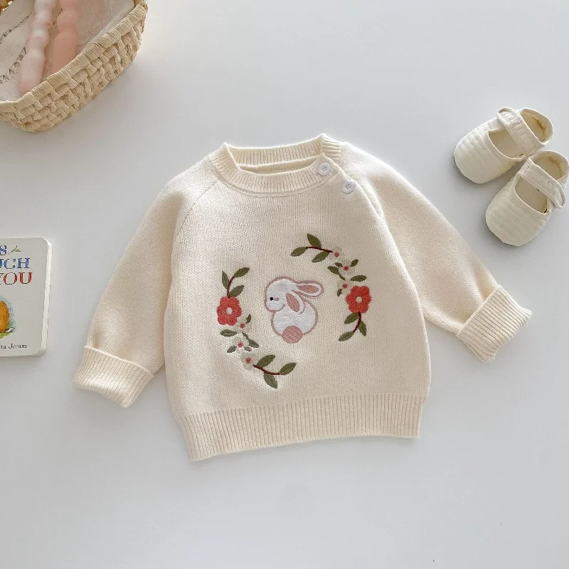 Girls\' Embroidered Sweater 0-5 Y Autumn Korean Children\'s Clothing  Girls Baby Western Style Knitted Top  Autumn Clothing