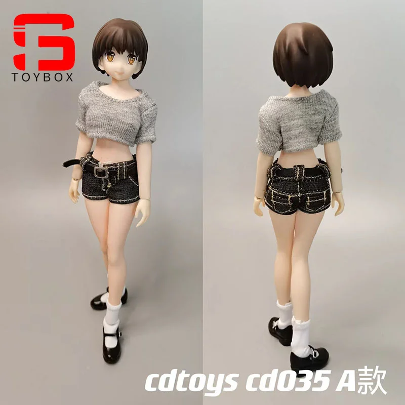 Cdtoys-conjunto de jeans curtos e sapatos de couro para mulheres, modelo do corpo cd035, 1/12, modelo do corpo, curto, jeans, jeans, botas, 1/12