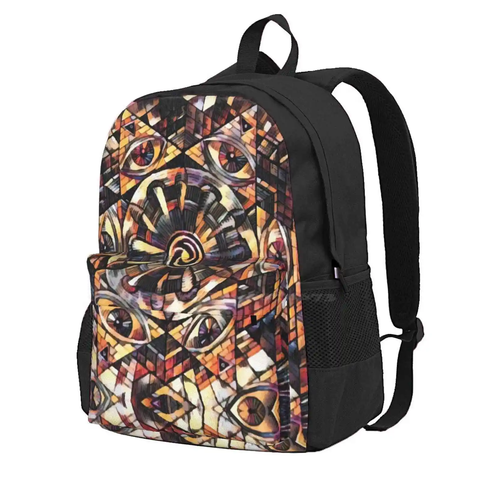 

Colored Psychedelic Pattern | Visionary Art Hot Sale Schoolbag Backpack Fashion Bags Eye Pyramid Mandala Illuminati Nature