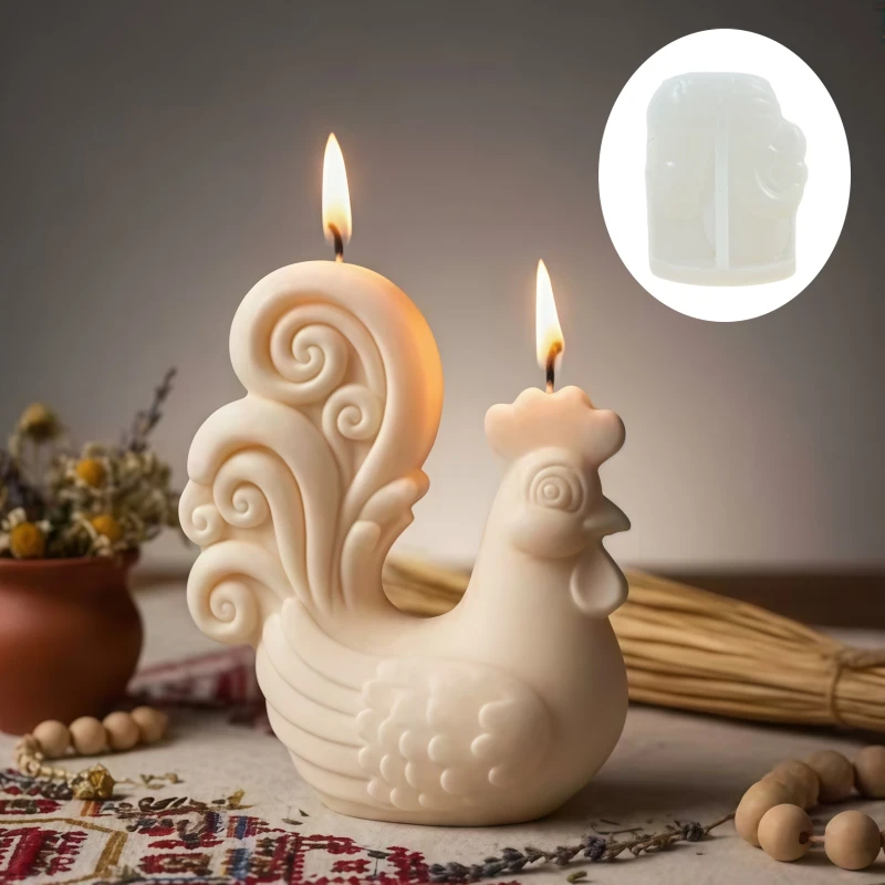 Molde de silicona para velas con forma de gallo y cola levantada, molde de silicona para resina con forma de gallo, molde de cemento y yeso con forma de gallina adorable