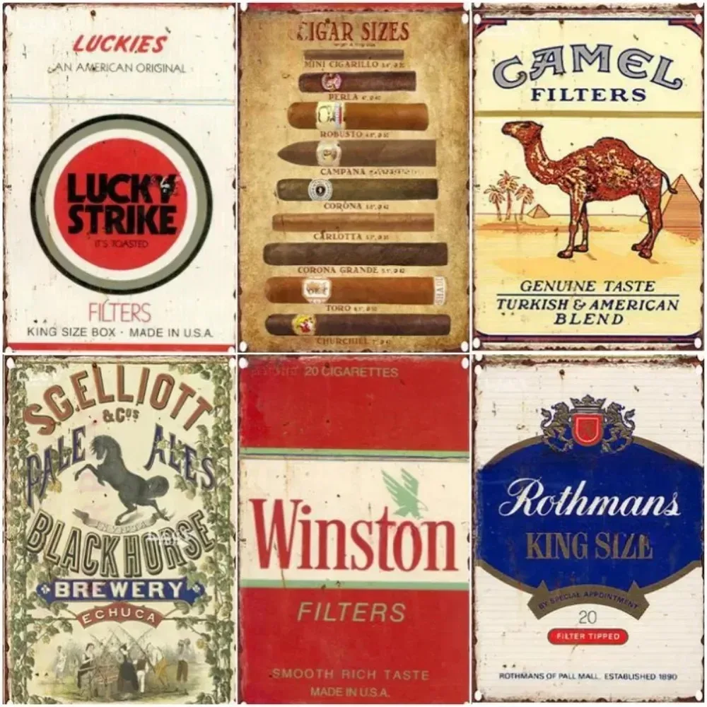 Vintage Tobacco Cigarette Metal Sign - Classic Poster for Wall Decoration - Ideal Gift for Bar Home Cafe Smoke Shop