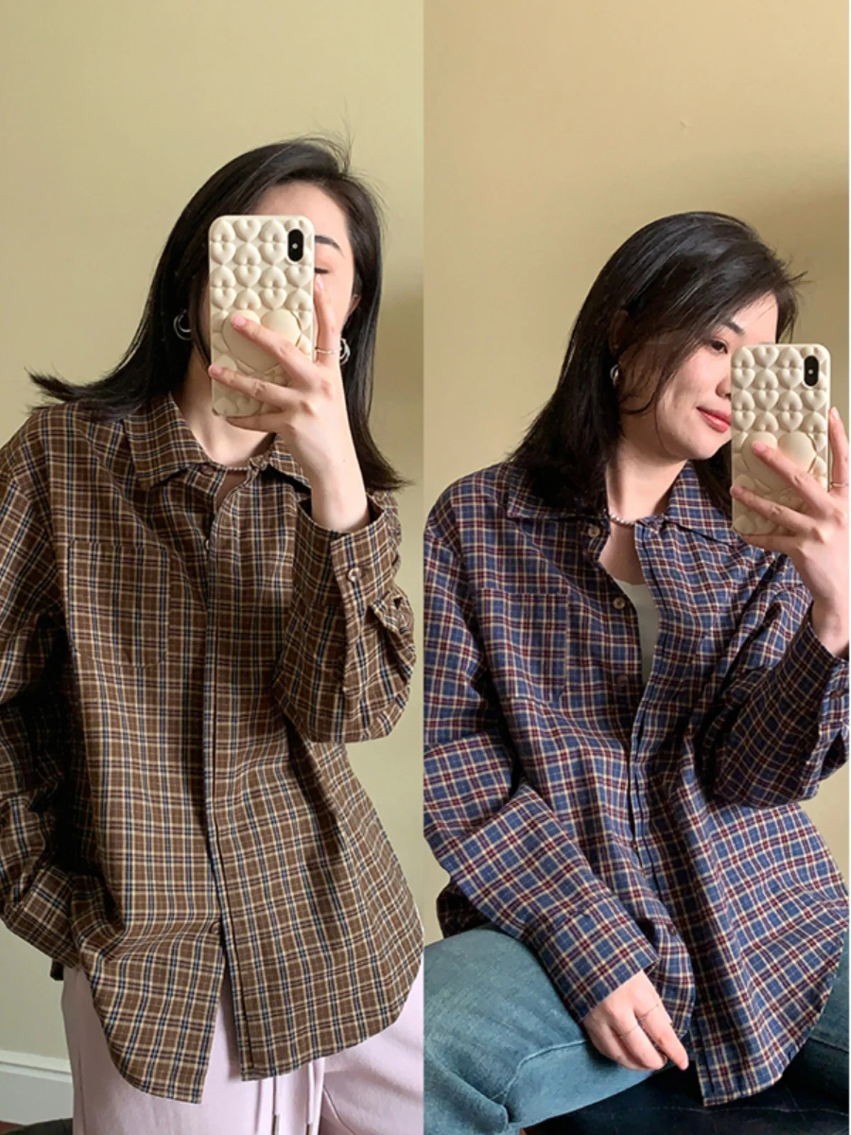 

Classic Briti Sle Plaid irt Loose Fit Long Sve Collar Pure Cotton Casual Faion Autumn Winter New Arrival