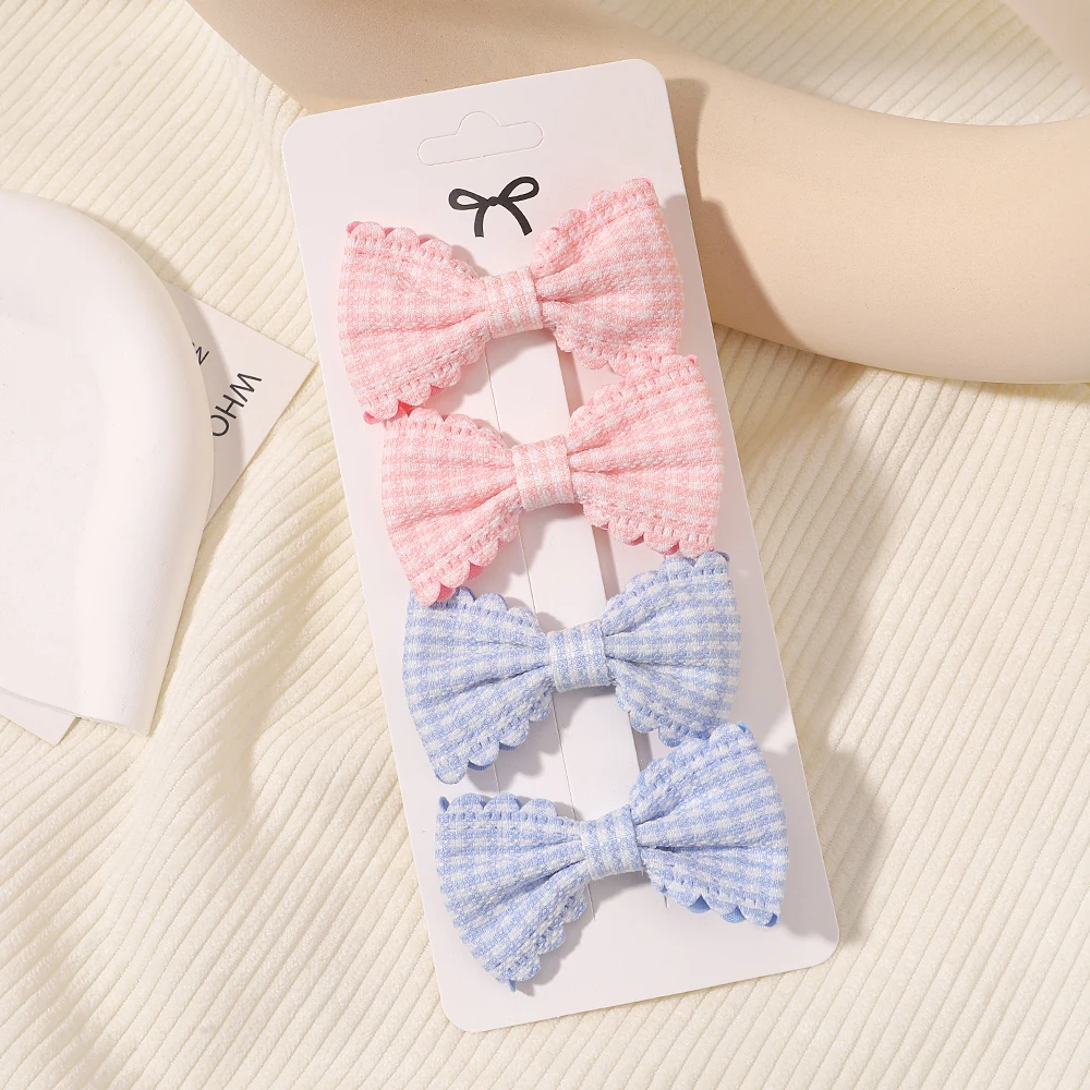 4Pcs/Set Candy Color Mini 2.5" Sweet Hair Bows Hair Clips Set for Girl Lovely Plaid Hairpins Children Hairgripes Headwear Gift