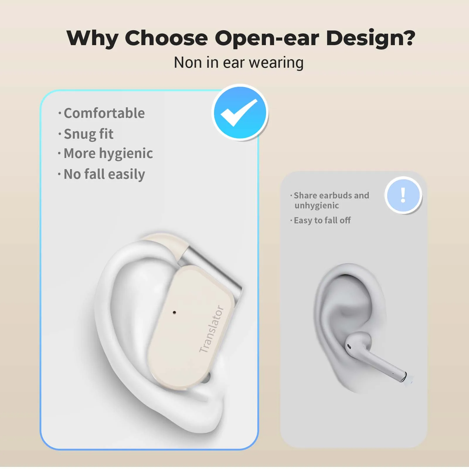 Earbud Penerjemah Wooask M9, Earphone Penerjemah Waktu Nyata Dua Arah OWS, Online 144 Bahasa dengan 11 Paket Offline, Tidak Perlu WiFi