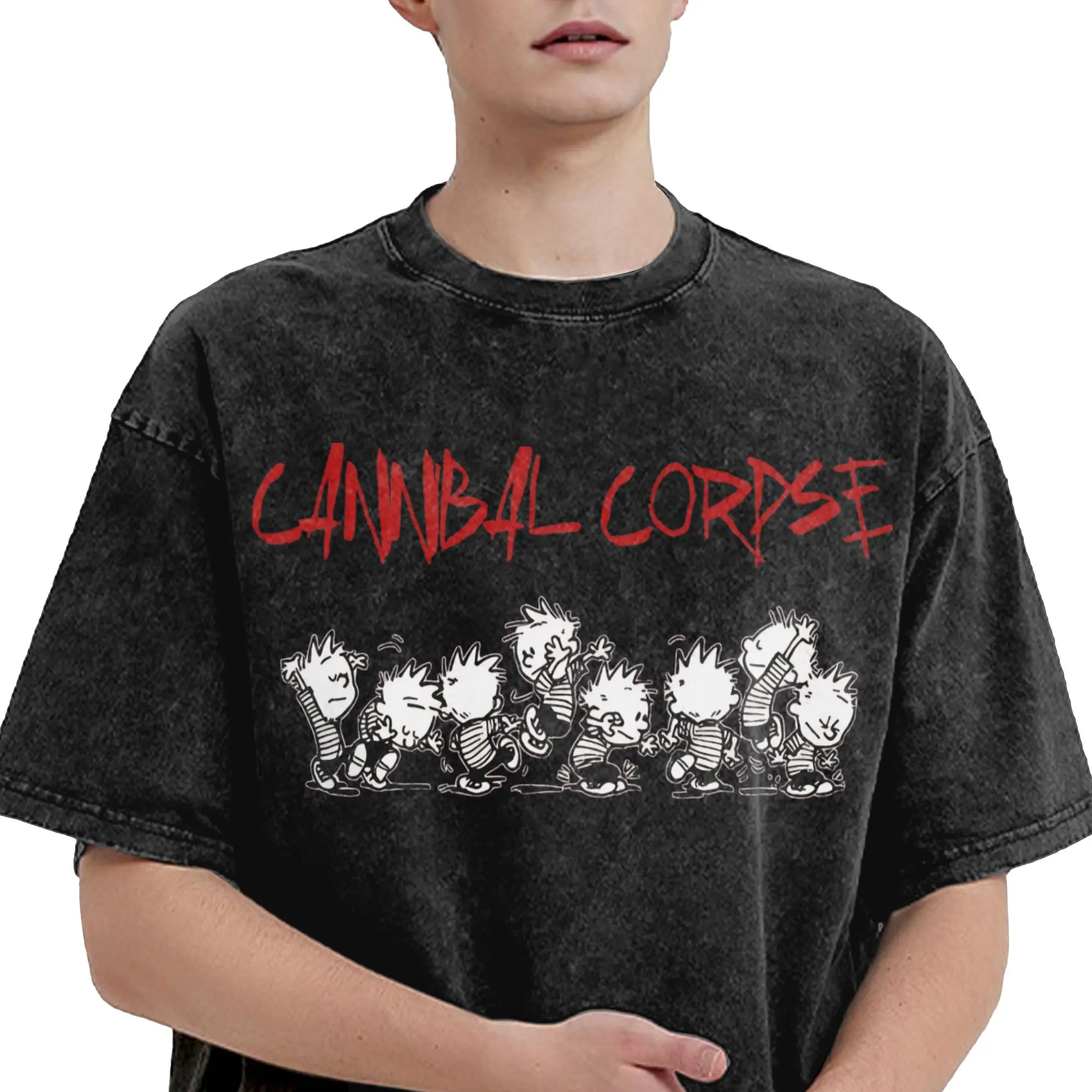Harajuku غسلها القمصان أكلة لحوم البشر الجثة الوحش الموت المعادن الزي خمر تي شيرت كبير الحجم الشارع الشهير 100% ملابس علوية من القطن تيز #3