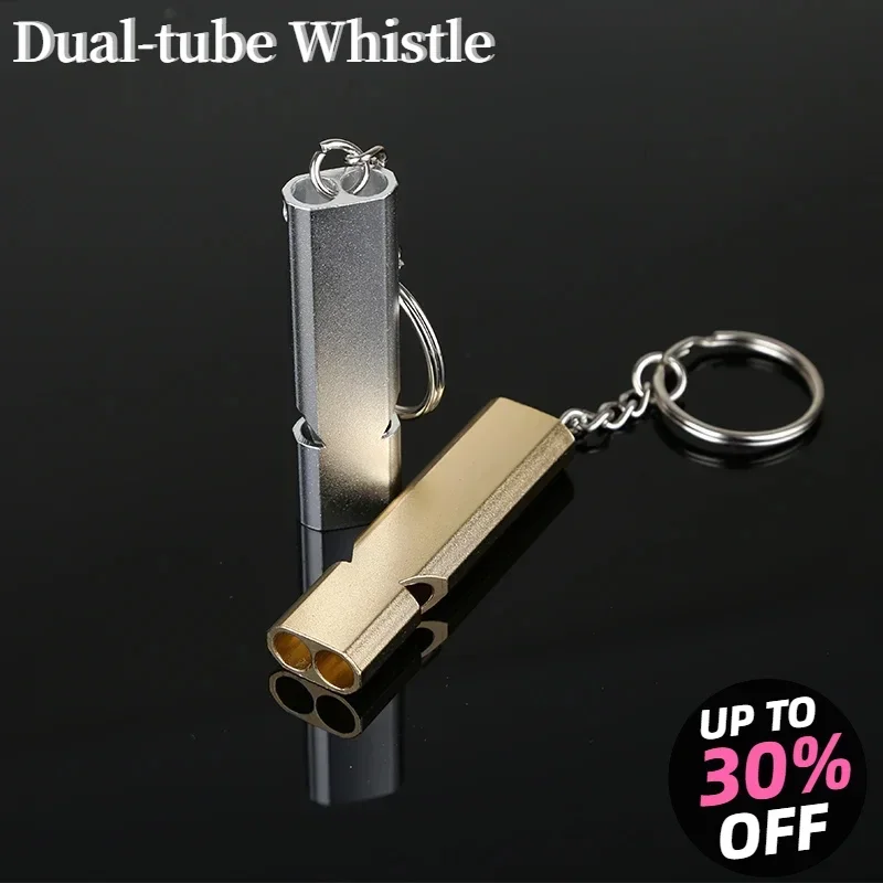 

Dual-tube Survival Whistle Camping Parts Outdoor Urgent Survival SOS Whistle Aluminum Camping Hiking Keychain Portable