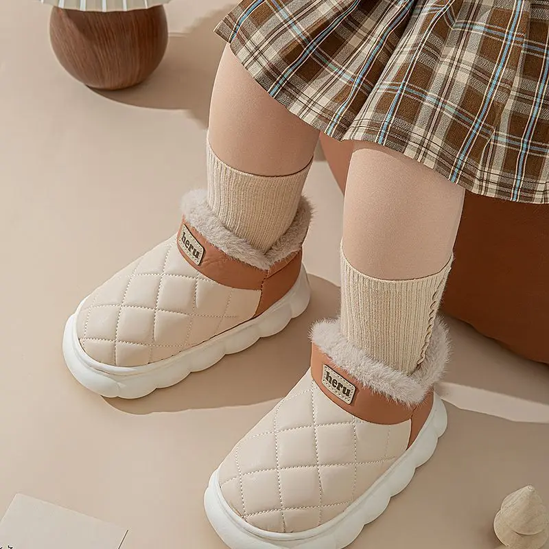 

Kids Warm Plush Snow Boots Slip on Winter Shoes with Heel Cover Indoor Outdoor Cute Slippers for Boys Girls