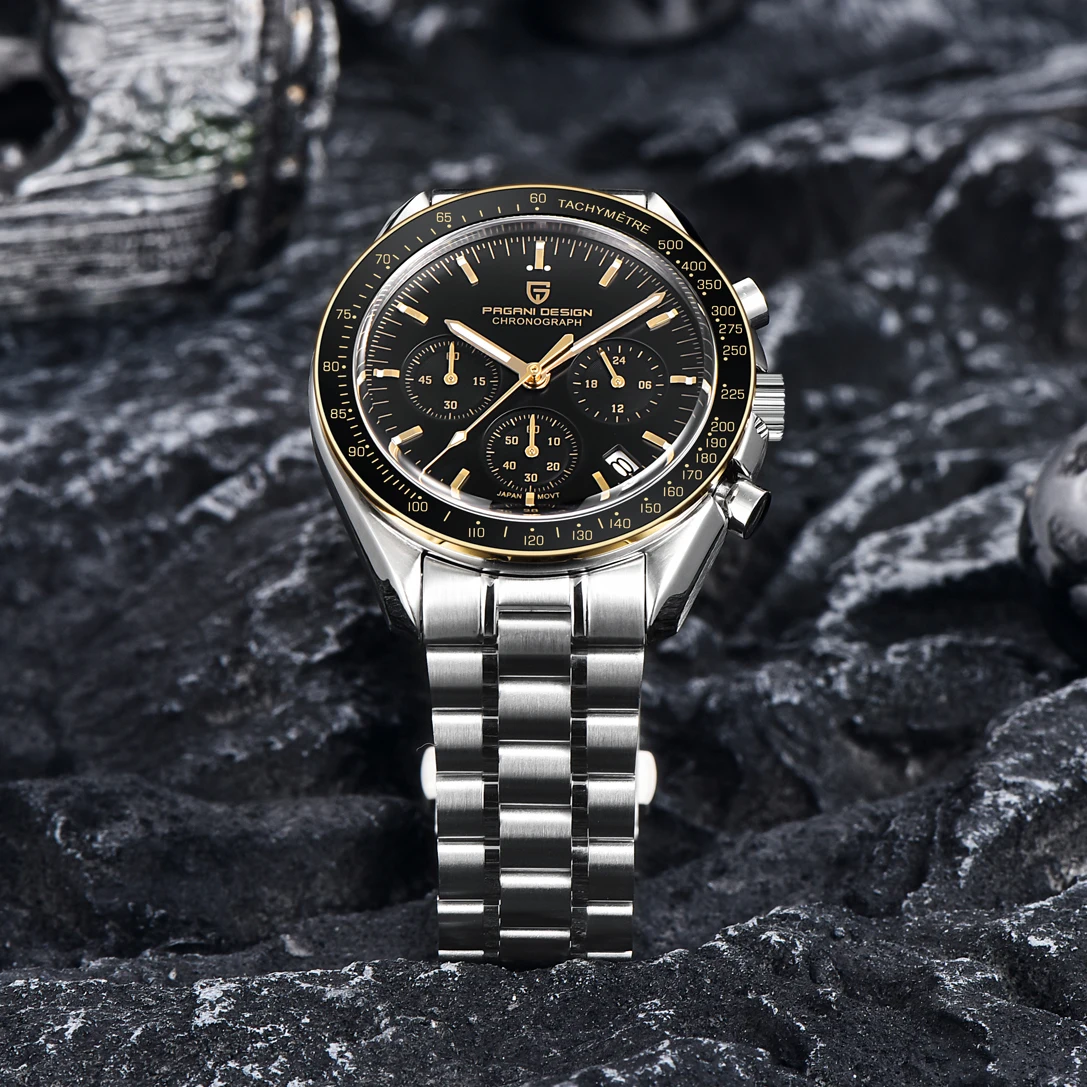 PAGANI DESIGN New Golden Watch Luxury Quartz Watches For Men Stainless Steel Luminous AR Sapphire Crystal Chronograph Man Gift Local Shipping image 3