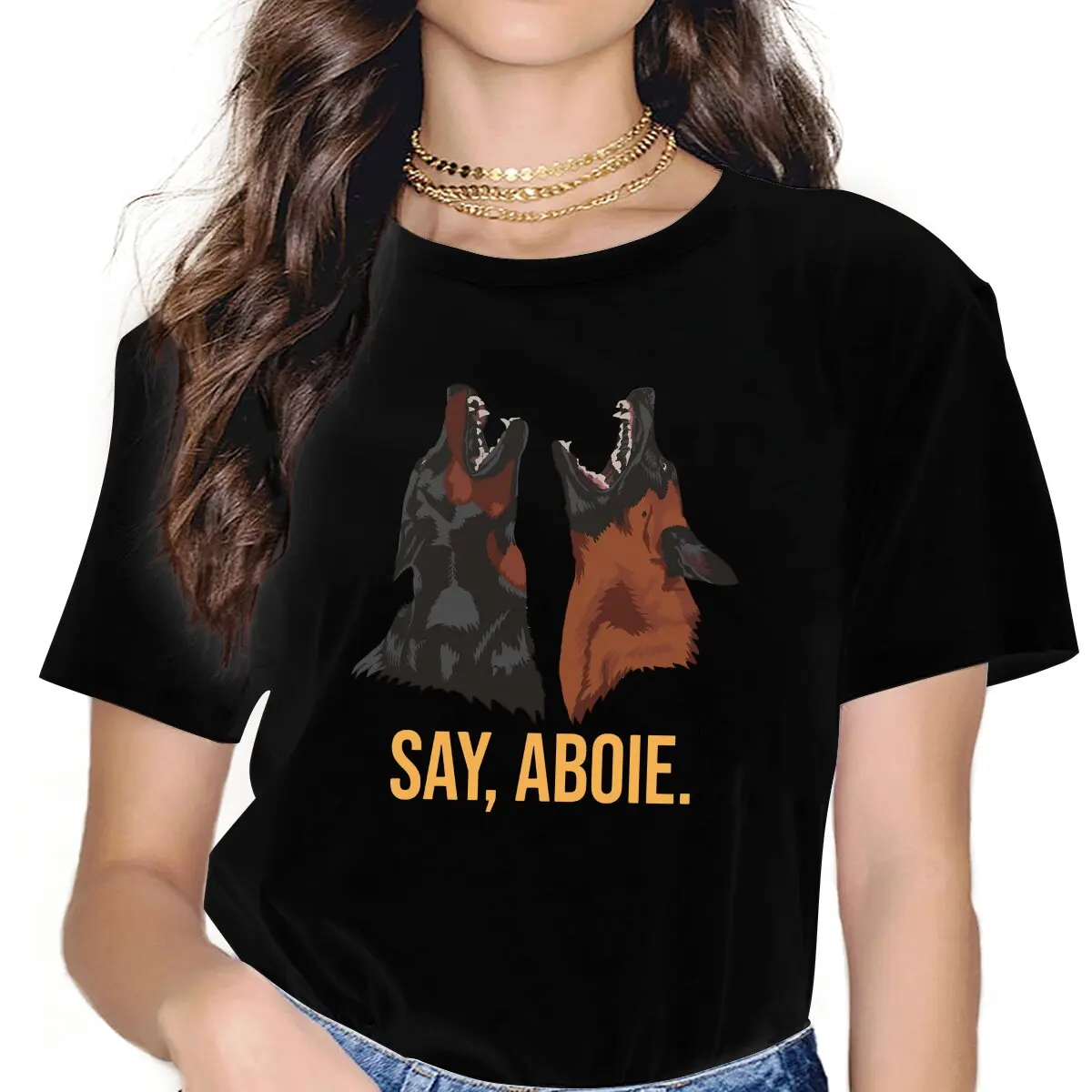 Malinois Dog Say Aboie T Shirt Vintage Graphic Women's Polyester Tshirt O-Neck