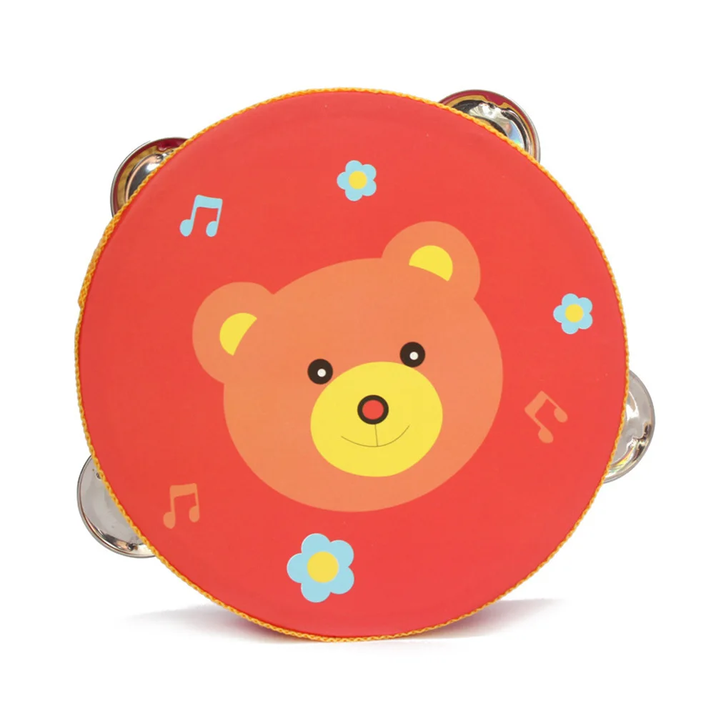 10Cm Kids Hand Drum Tambourine Cartoon Colorful Design Safe Food Grade Material Educational For Creative Expression Preschool