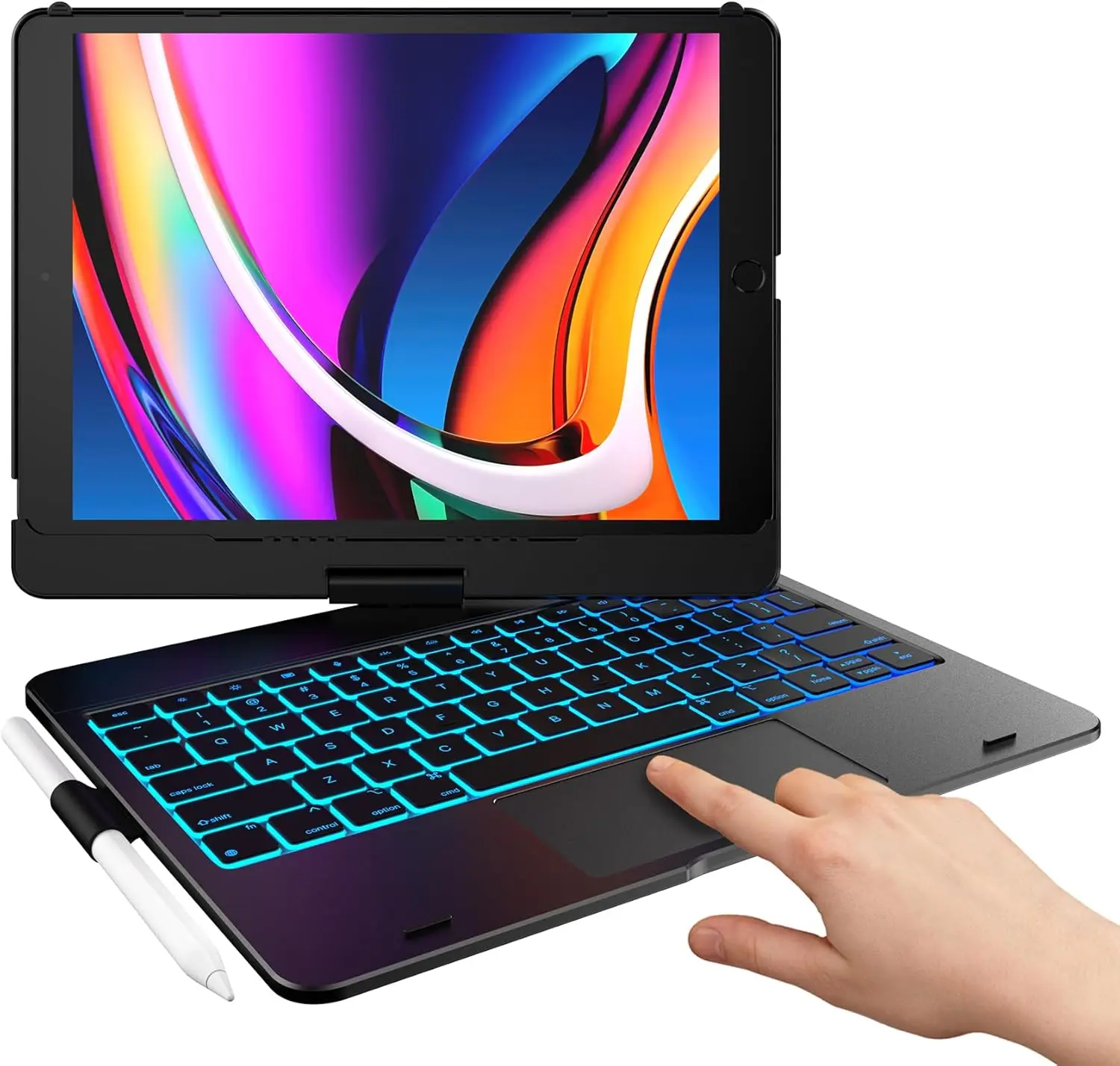 

iPad 9th Gen Keyboard Case with Multi-Touch Trackpad, 10 Color Backlight, 360° Rotatable, Thin & Light for iPad Models (Black)