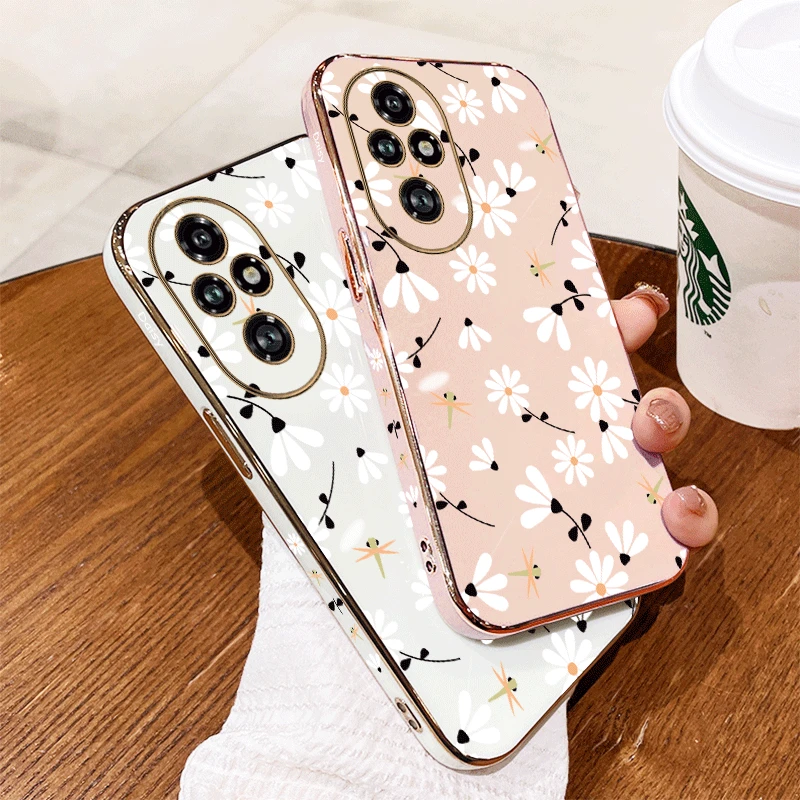 200Pro White Flower Luxury New Plating Phone Case For Honor 200 200Lite 200Pro 100 100Pro 90 90Pro 90GT Soft Back Cover