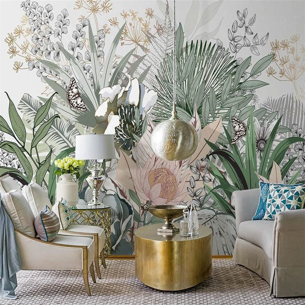 Custom papel de parede 3D Tropical ainforest palm leaves plant wall papers home decor background 3D mural wallpaper wall decor