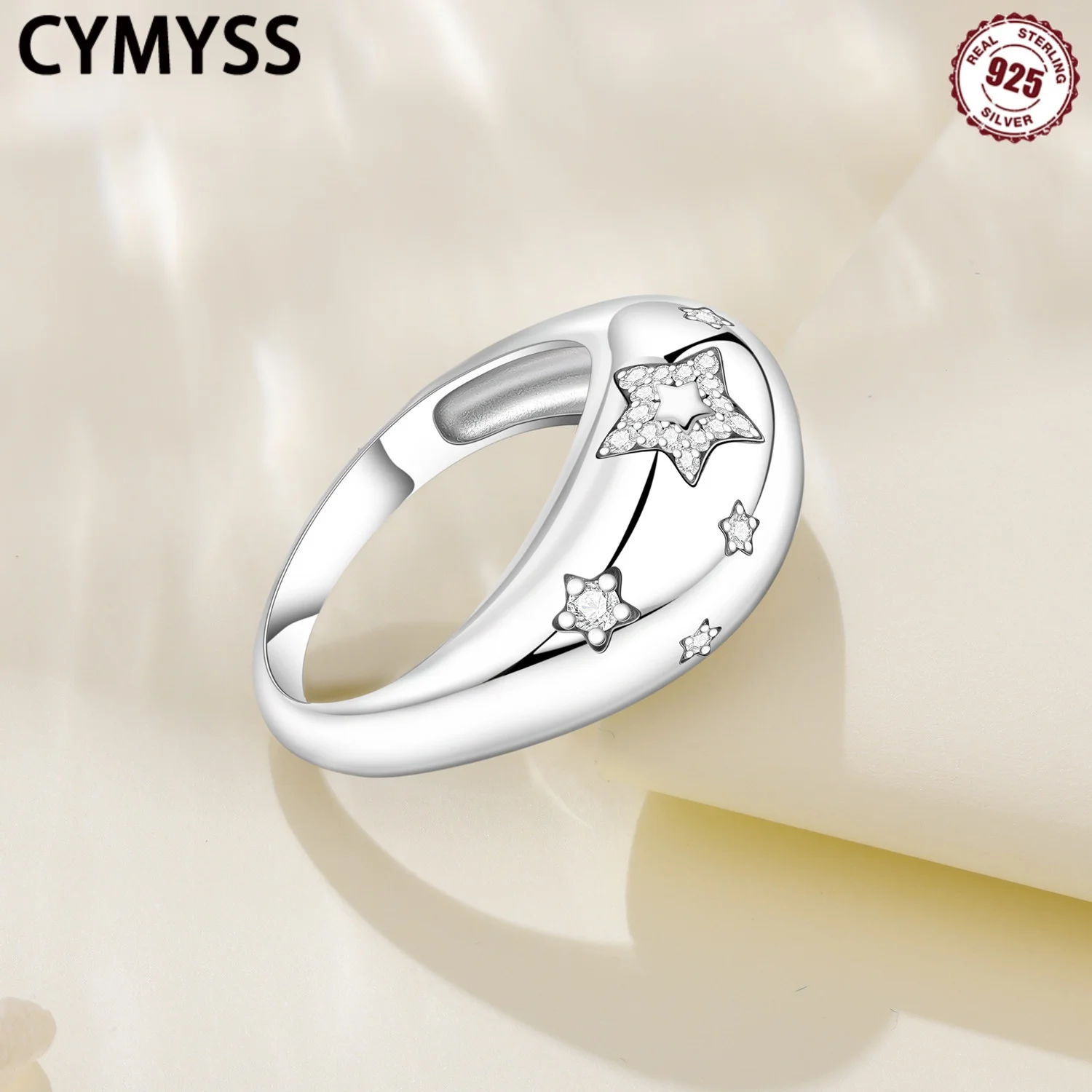 

CYMYSS S925 Sterling Silver Texture Starry Sky Closed Ring For women, Suitable For Attending Wedding parties, Charming Jewelry