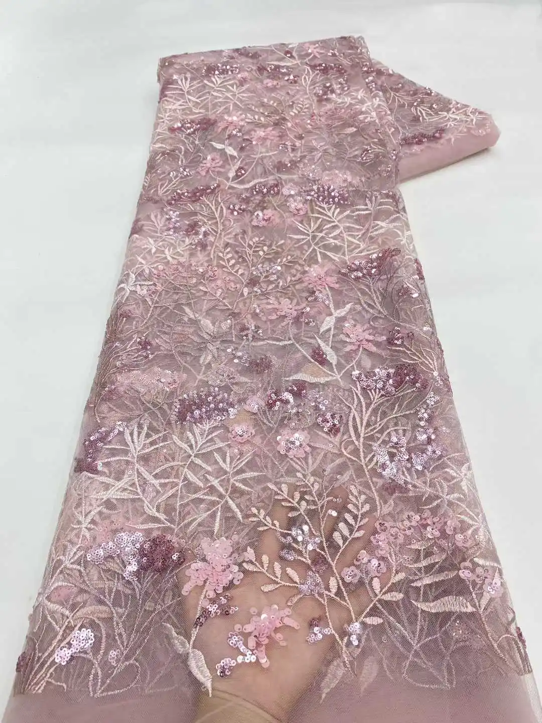 Único requintado luxo novo design de moda tecido artesanal 3d bordado renda líquida contas completas para fazer vestido de casamento feminino