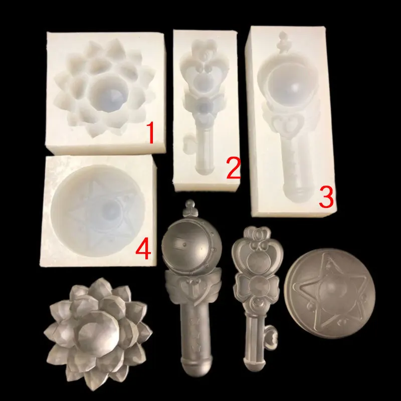 DIY New Magic Wand Pretty Girl Warrior Shapeshifting Robot Sakura Magical Girl Wands Silicone Crystal Glue Pendant Mold Mould