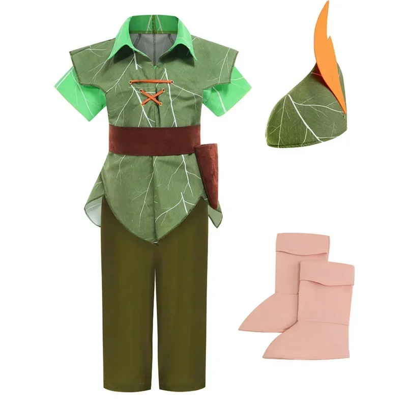 SN60 2023 Halloween Party Children Peter Pan Cosplay Costume Masquerade Boys Elf Green Clothing Set Fancy Fairy Tale Clothes 1&2