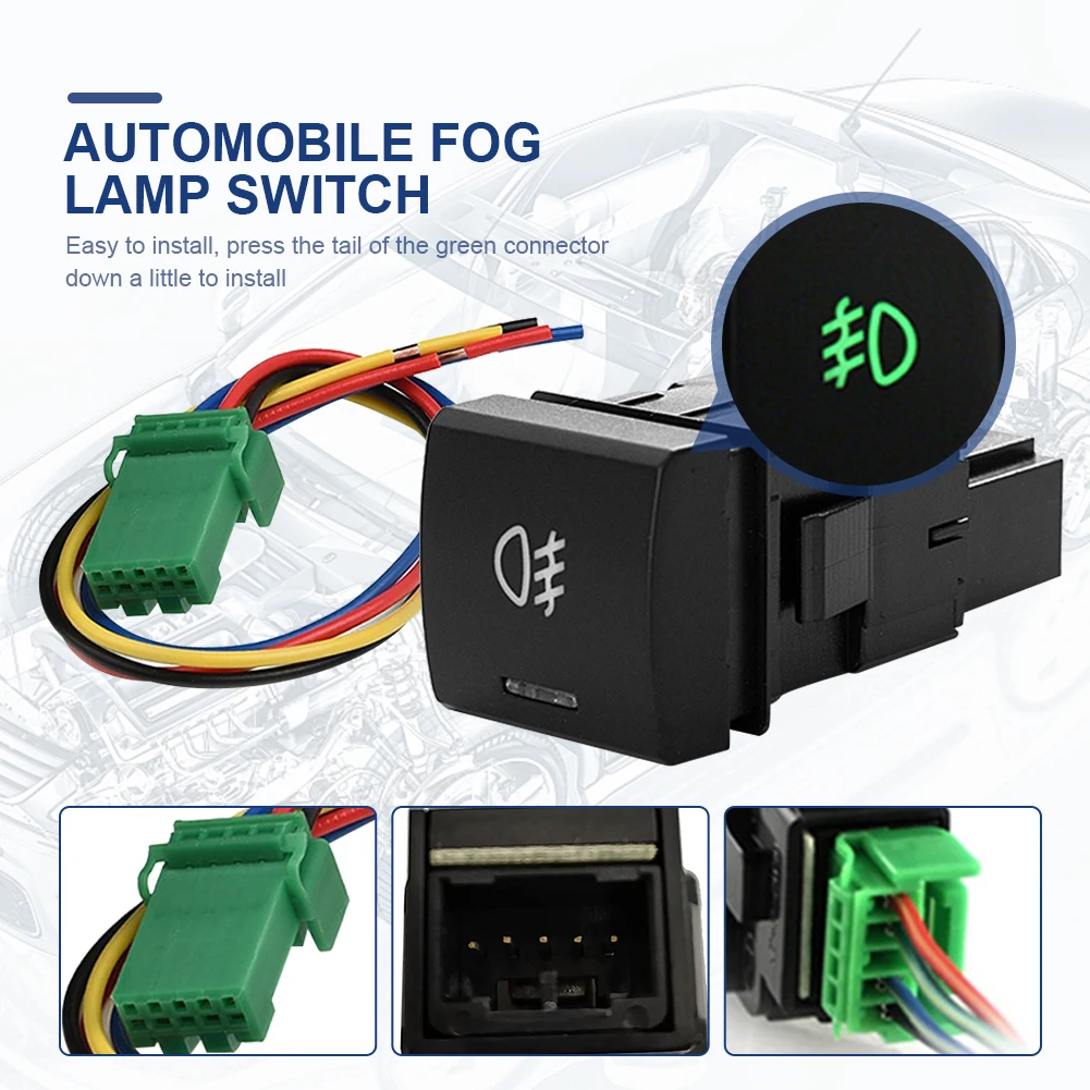 Automobile Fog Lamp Switch with Green Light Fog Light Button Pure Copper Wire Fog Light Button Replacement 12V 24V for New Camry