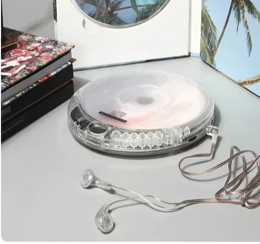 Fully Transparent CD Player Walkman – Portable Album Player with USB Cable & External Speaker for Headphone Listening