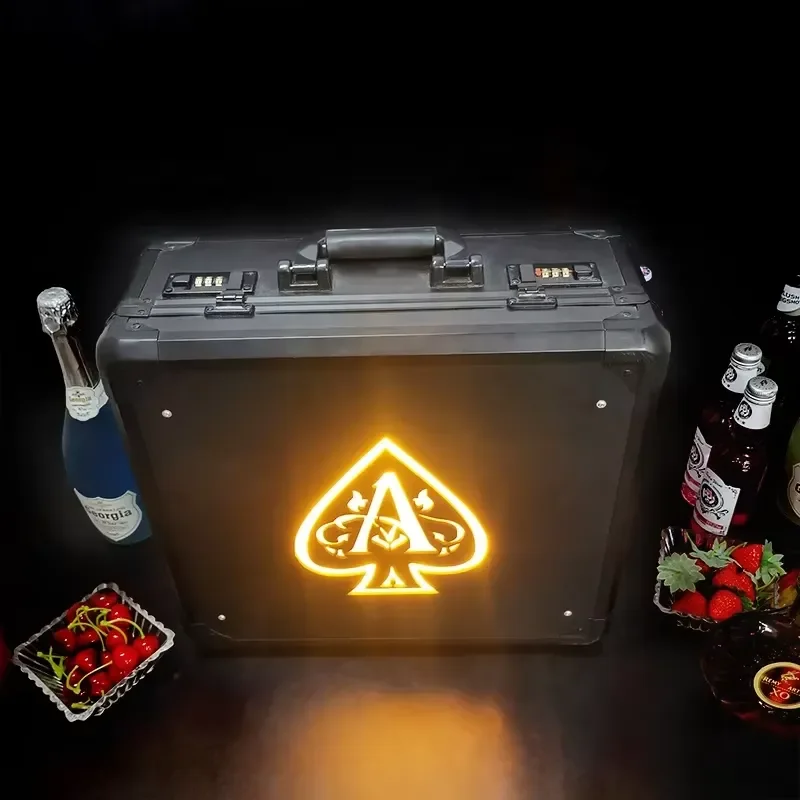 High Quality Rechargeable LED Lighting Plastic Combination Collection Suitcase Vip Bottle Box champagne Wine Carry case