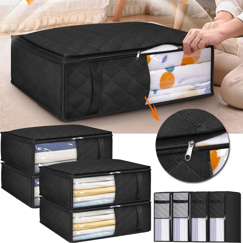 Kleidungs-Aufbewahrungstasche Faltbare Dicke Stoff-Decken-Aufbewahrungstasche mit Klaren Fenstern und Griffen Perfekt für Kleidung, Decken, Wäsche