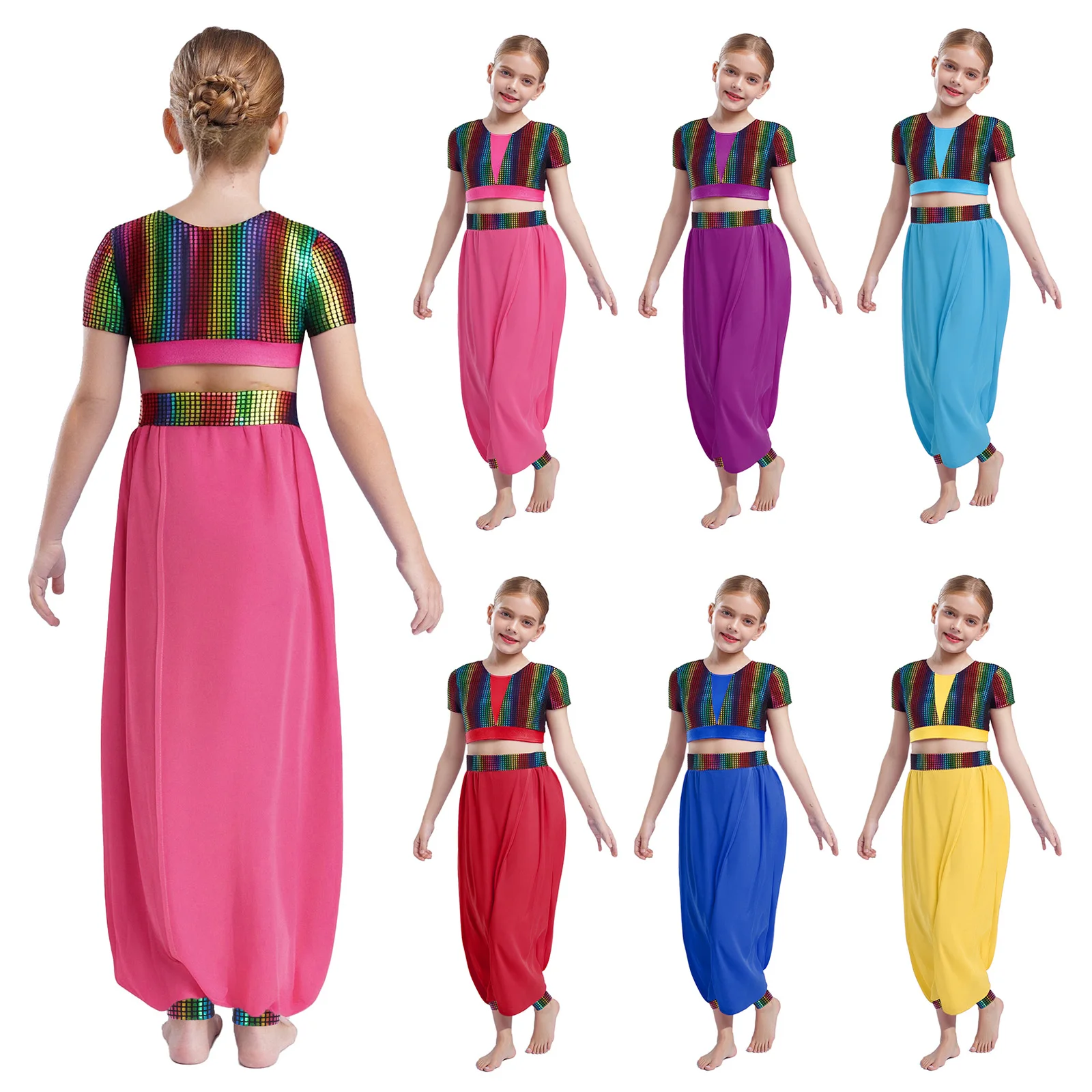 Kids Belly Dance Costumes Set Oriental Indian Dance Girls Halloween Festival Arabian Princess Clothes Competition Stage Outfits