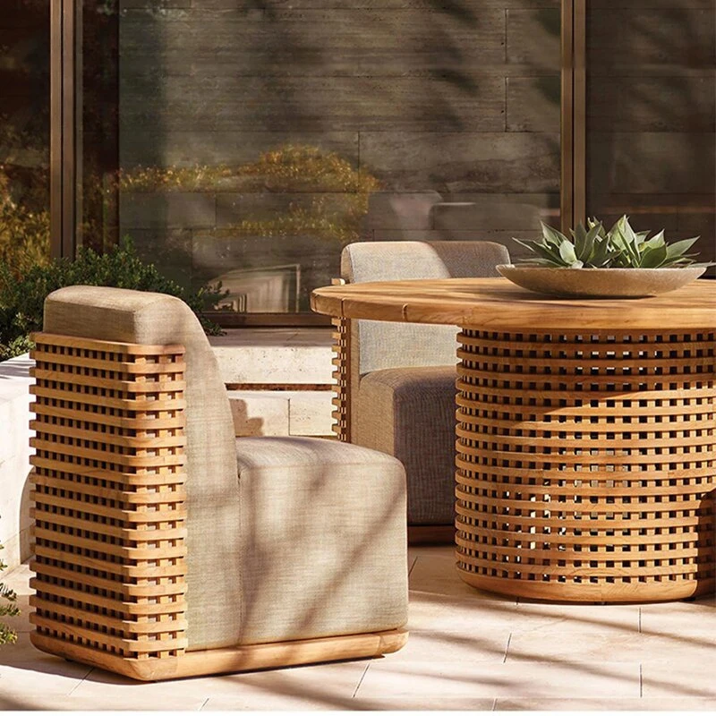

Outdoor Solid Wood Table and Chair Courtyard Villa Outdoor Teak Dining Table Waterproof Sunscreen Hotel Terrace Garden Furniture