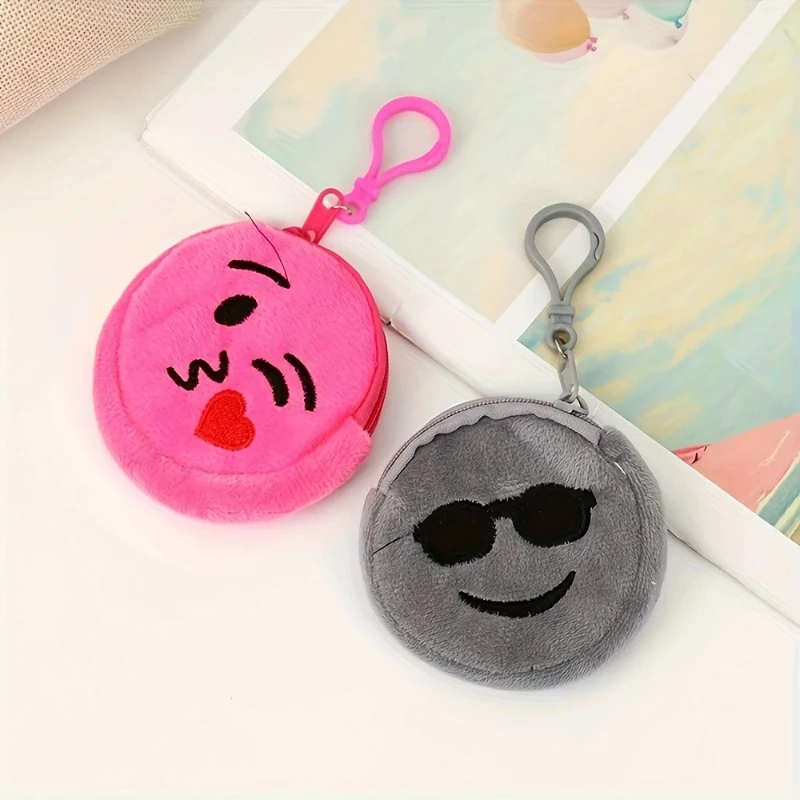 5pcs Cartoon Plush Coin Purses Various Expressions Coin Purse Ladies' Wallets Zippered Keychain Mini Purses For Daily Use view 4