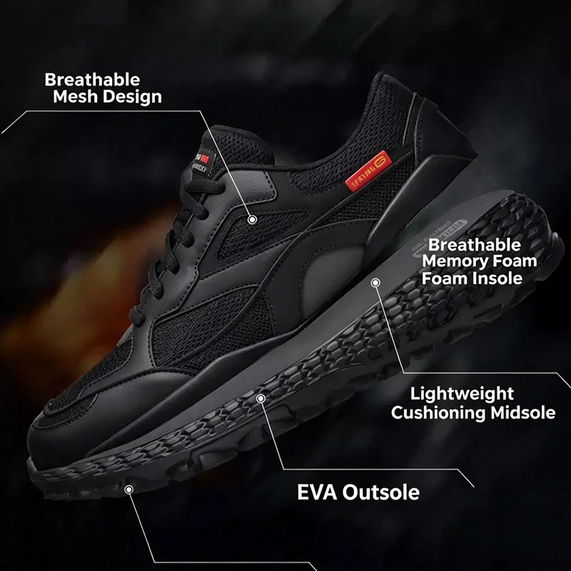 Skechers Men Casual Shoes 51942-BBK Full Black Mesh Suede Leather Monster Tread Outsole EVA Comfort Outdoor Walking Sneakers