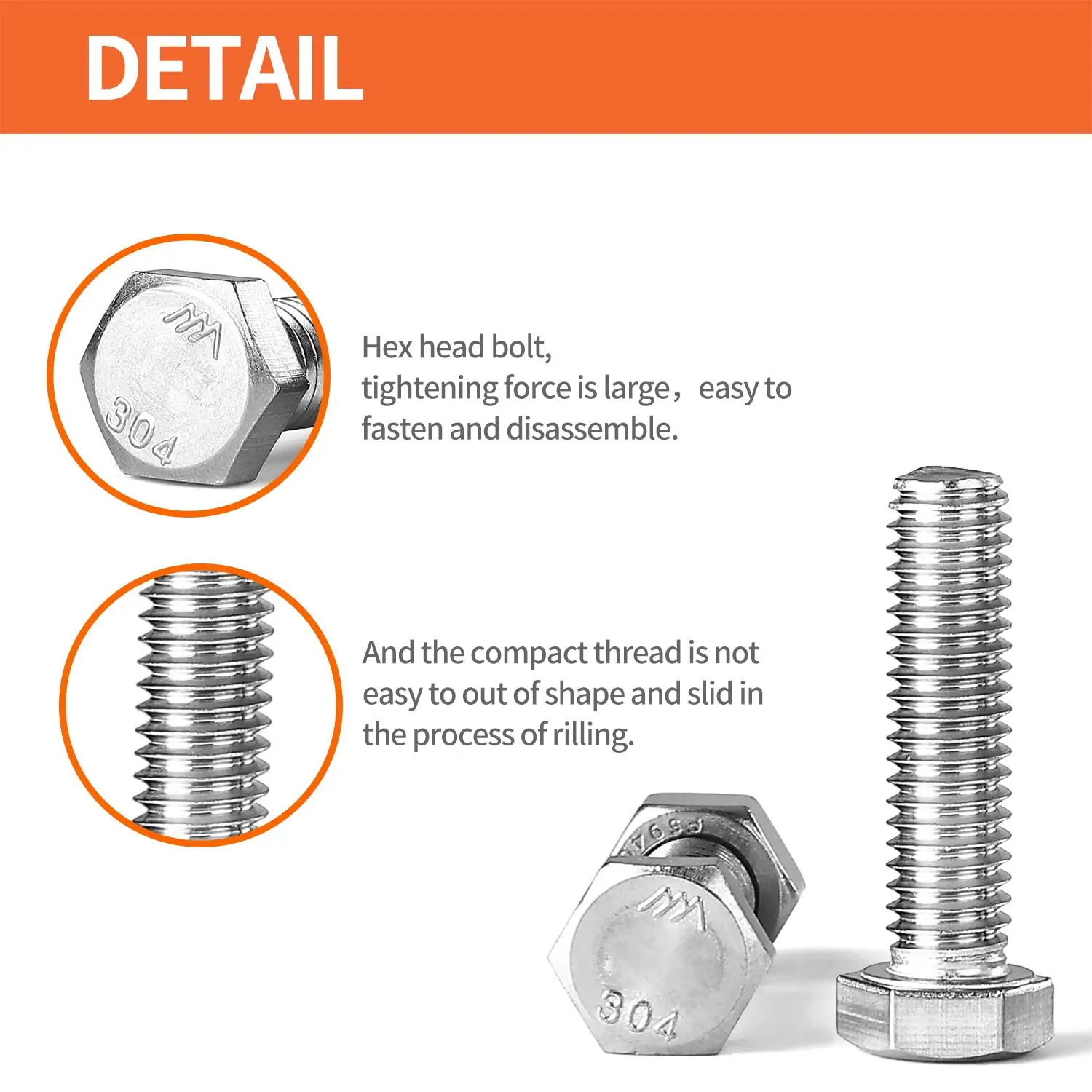 M3 Stainless Steel Hex Head Screws Bolts, Nuts, Flat & Lock Washers, (304) Stainless Steel, Full Thread, Coarse Thread