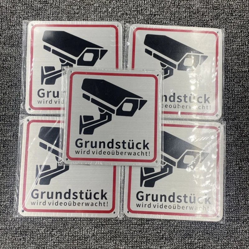 1pcGerman Surveillance Warning Sign Indoor Outdoor Surveillance Area Warning Notice Aluminum Plate