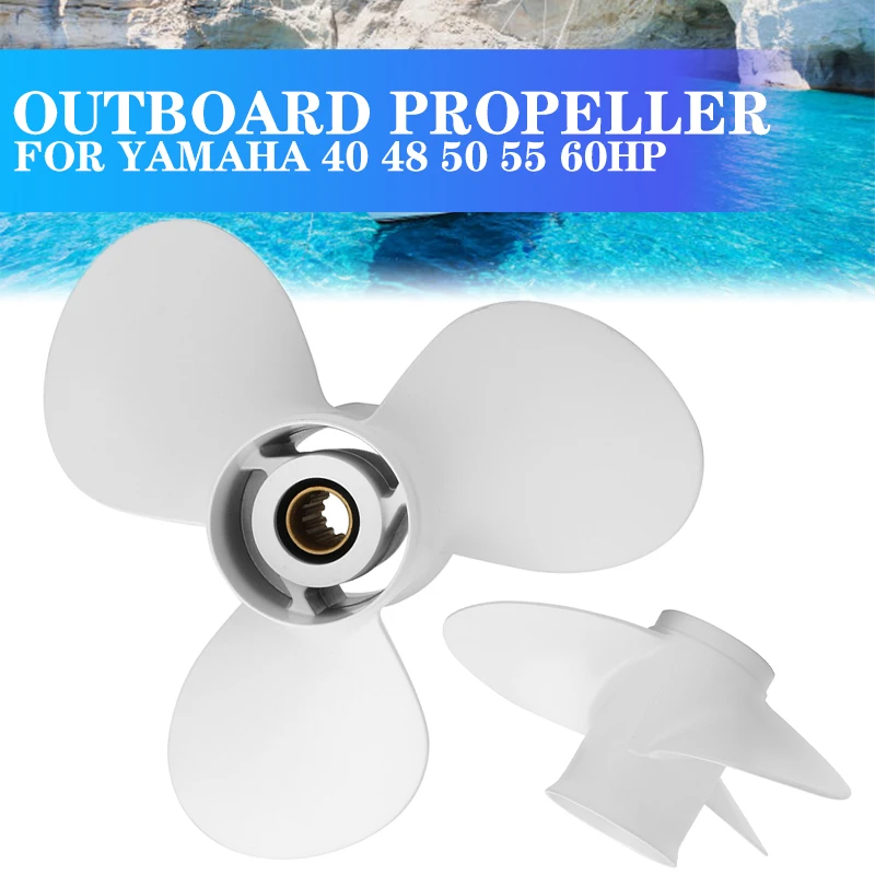 3 Blades Outboard Boat Propeller for for Yamaha 4048 50 55 60Hp 11 3/8 X 1 Aluminium White for Marine Boat Screw Parts