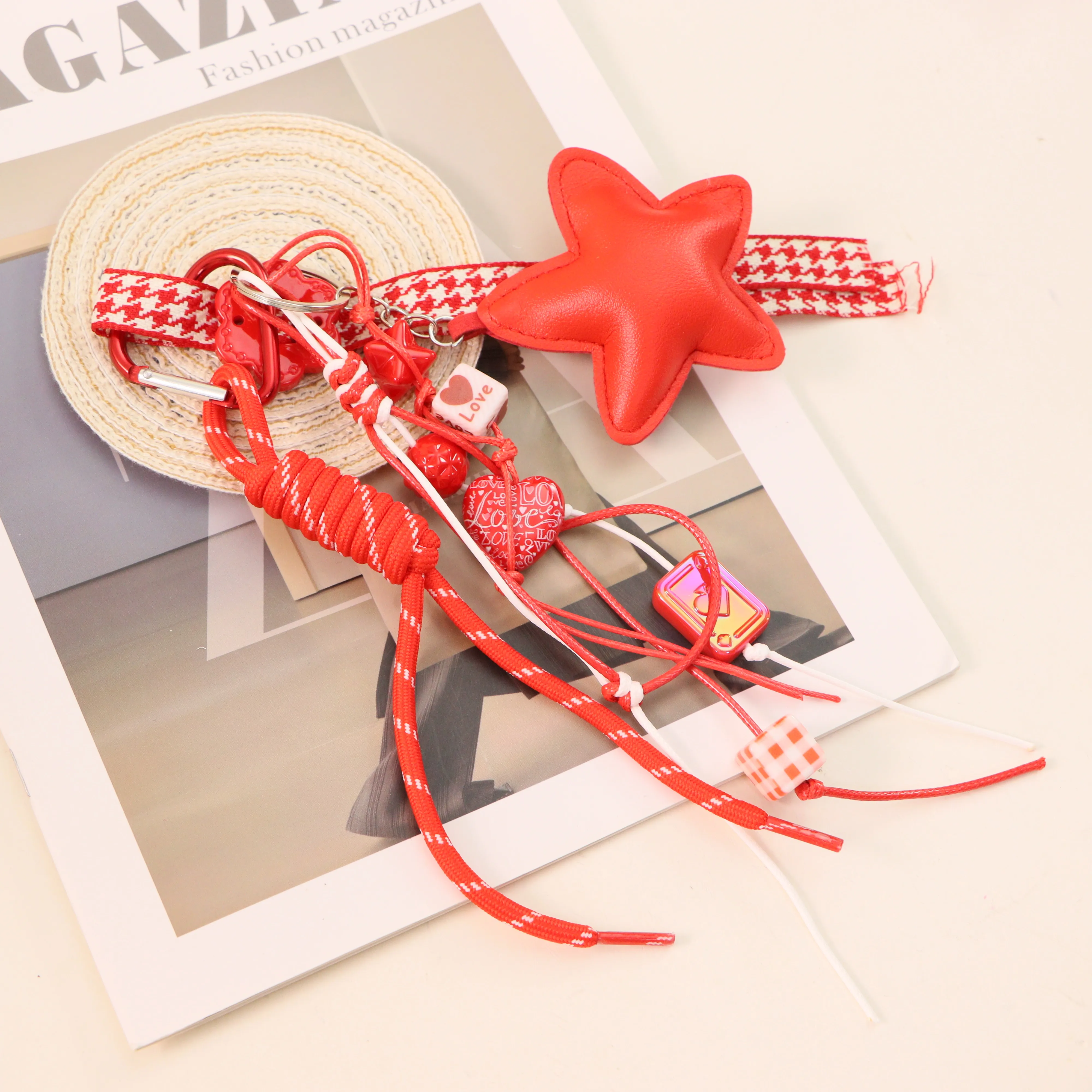 حقيبة على شكل فيونكة بسيطة على شكل نجمة عصرية مصممة خصيصًا / قلادة حبل مضفر / سلسلة مفاتيح