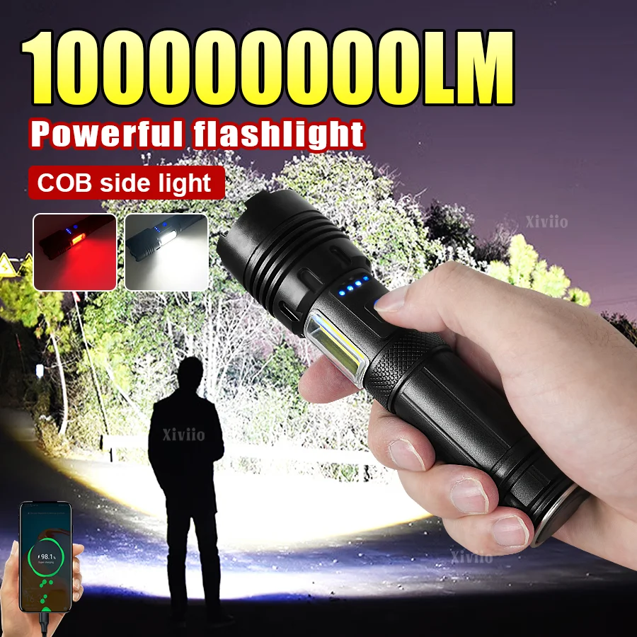 100000000LM Super Powerful Flashlight USB Rechargeable LED Flashlights Military Tactical Flashlight Zoomable Lantern Waterproof