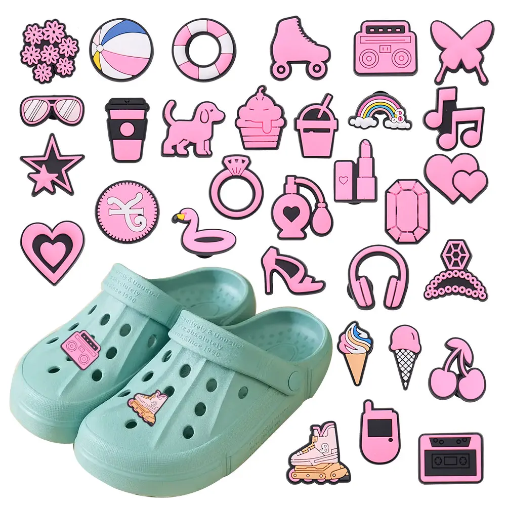 

1Pcs Garden Shoe Accessories Pink Star Ring Cherry Heart Radio PVC Shoes Charms Sandals Ornaments For Boys Girls Party Present