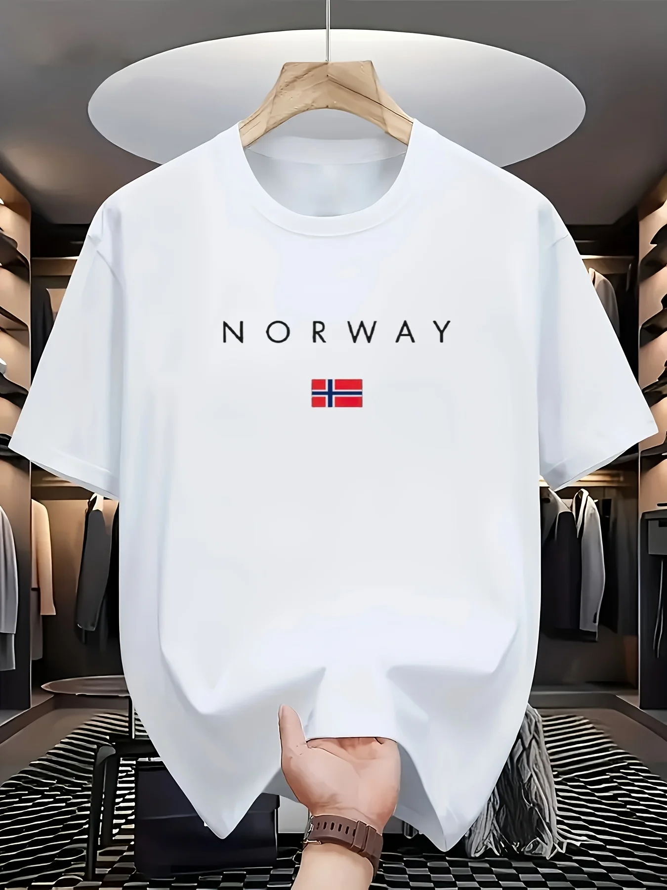 S-5XL Men's Summer 100% Pure Cotton Fashionable Sports Casual Loose NORWAY Pattern Printed Round Neck Short Sleeved T-shirt Top