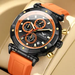 2024 Fashion Orange Watch For Men Brand ONOLA Casual Silicone Strap Quartz Clocks Sports Chronograph Wristwatch Man Reloj Hombre