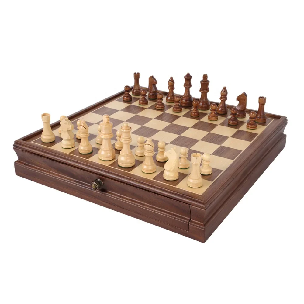 Popular Wooden Toy Board Game High-end Magnetic Board with Drawers for Storing Chess and Checkers