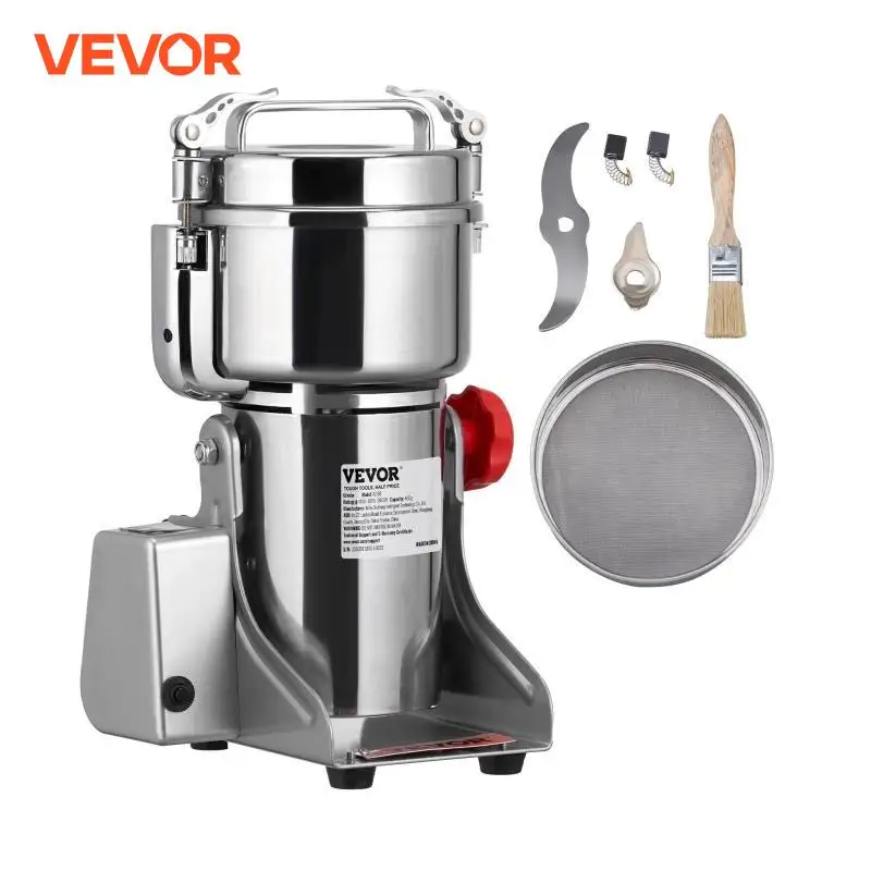 VEVOR Electric Grain Mill Grinder, Stainless Steel Pulverizer Powder Machine, for Dry Herbs Grains Spices Cereals Coffee Corn