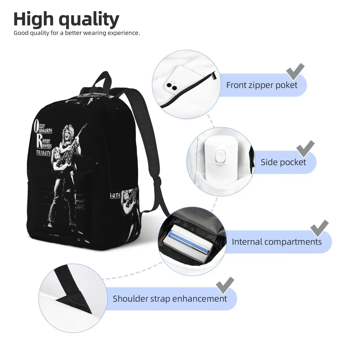 重金属ロックオジー・オズボーントリビュートバックパックトレッキングバックパック男性かわいいスクールバッグカスタムビッグリュックサック