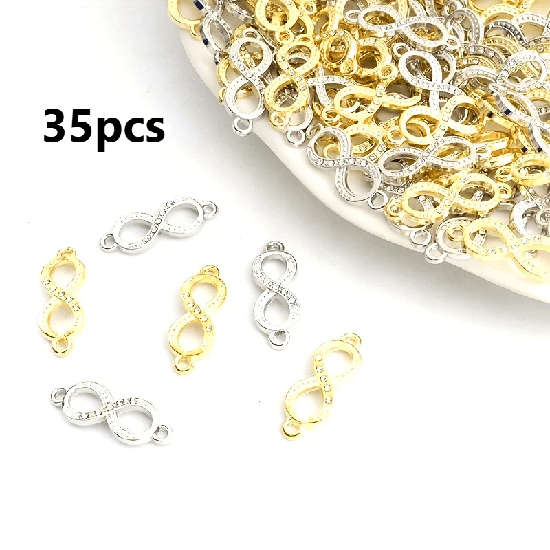 35pcs Creative Infinite Sign Rhinestones Inlaid Openwork Pendant Connectors Necklace Bracelet Alloy