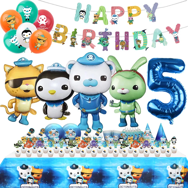 Octonauts Birthday Party Decoration Aluminum Foil Balloon Latex Kids Event Supplies Disposable Tableware Banner Backdrop