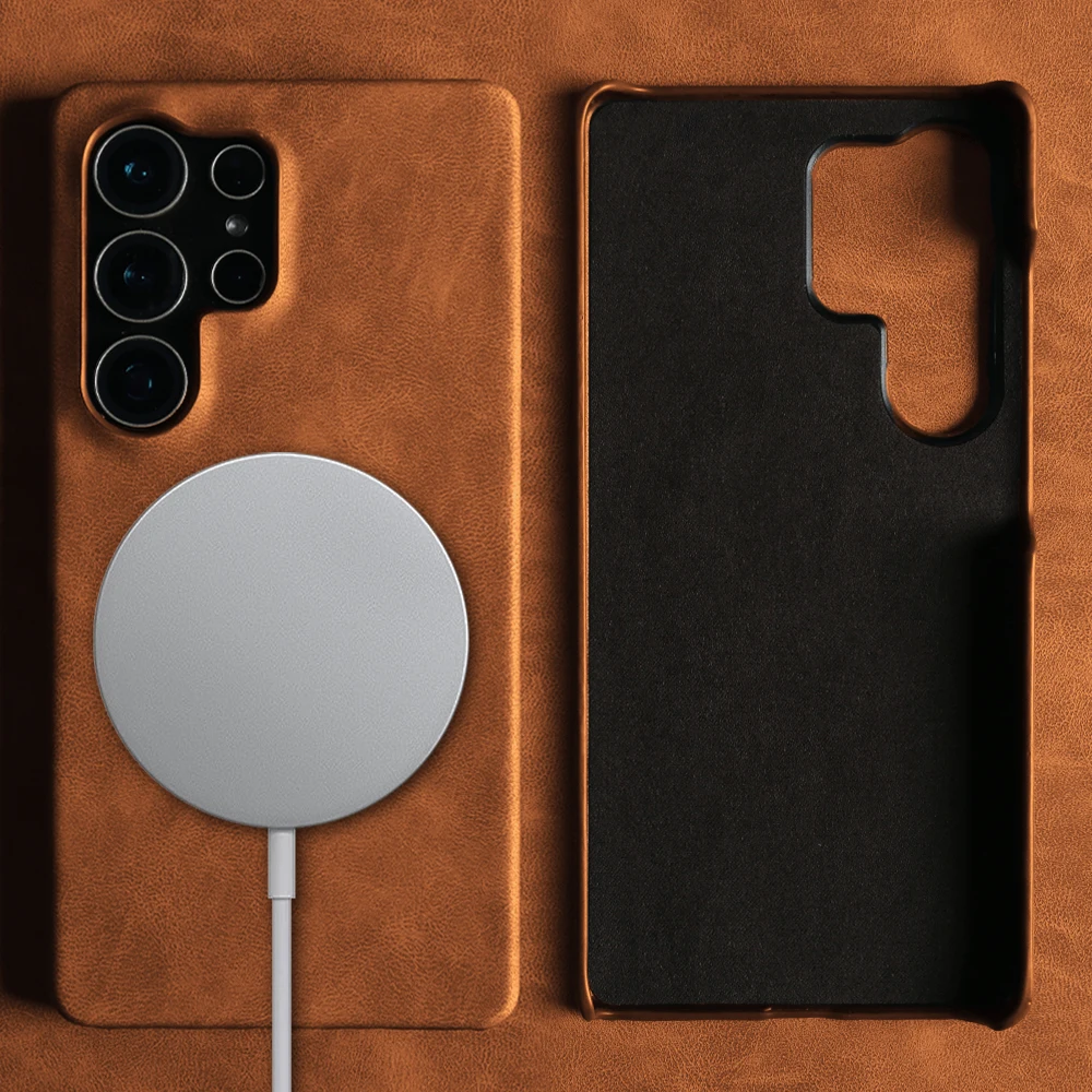 

For Samsung Galaxy S26 Plus S25 Edge S24 S23 Ultra S22 S21 S20 FE Luxury Leather Magnetic Case for Magsafe Thin Business Cover