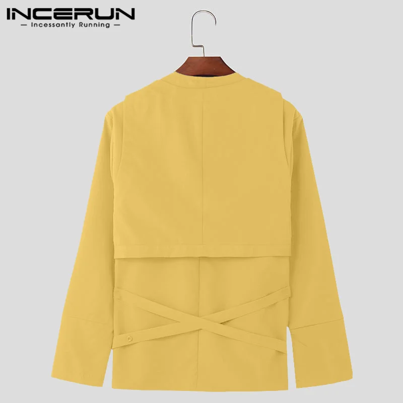 INCERUN Men Irregular Shirts Solid Color V Neck Long Sleeve Casual Men Clothing Streetwear 2024 Korean Style Fashion Male Shirts