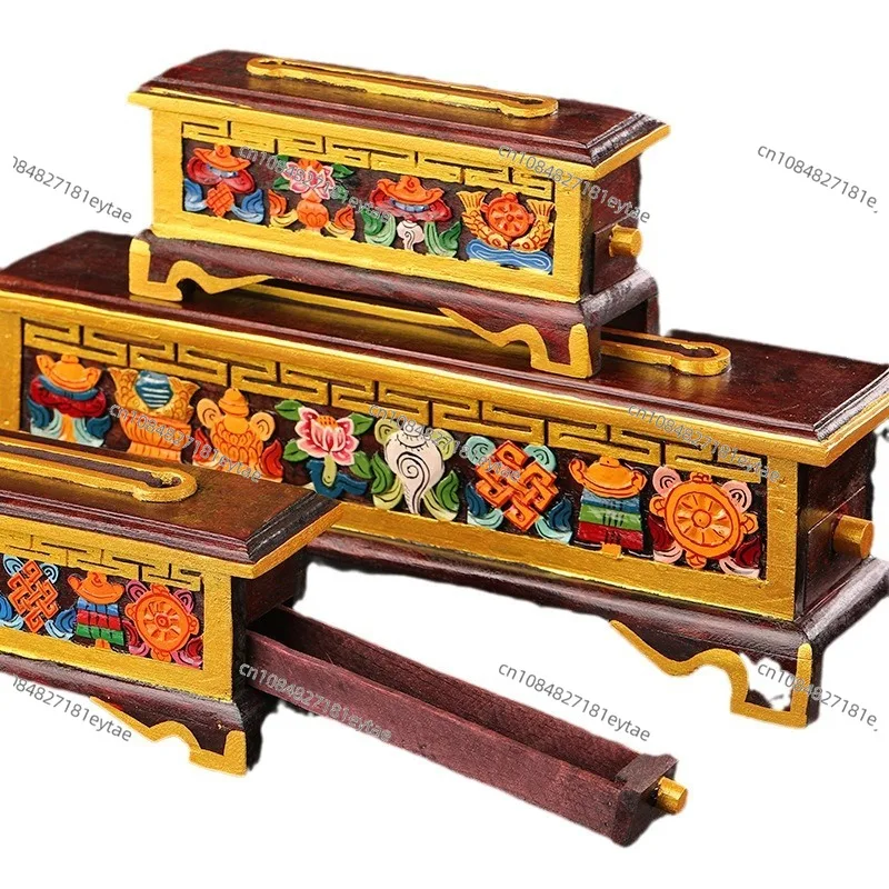 Hand-Painted Wooden Incense Burner, Nepal Tibetan Style for Buddhist Altar & Home Decor